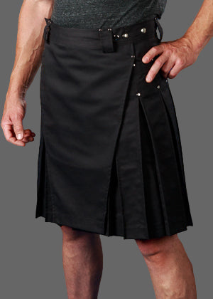 men's black kilt with chrome rivets and snaps