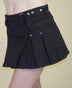 women's black 13 inch mini kilt with gunmetal snaps and rivets