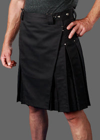 men's black kilt with chrome rivets and snaps
